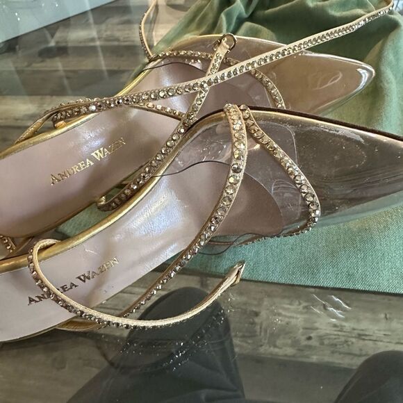 Andrea Wazen Gold Strappy Women's Shoes - Picture 8 of 10